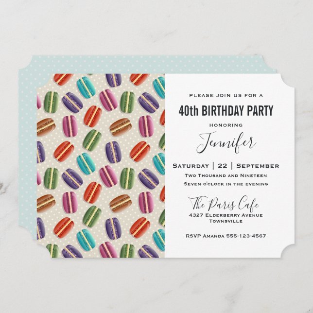 Parisian Macarons Pattern Colourful Birthday Invitation (Front/Back)