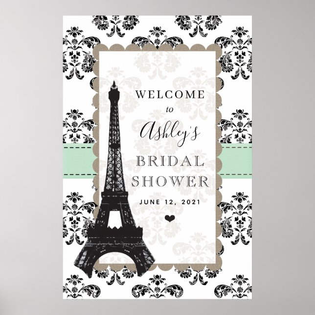 Parisian Mint and Black Bridal Shower Welcome Sign (Front)