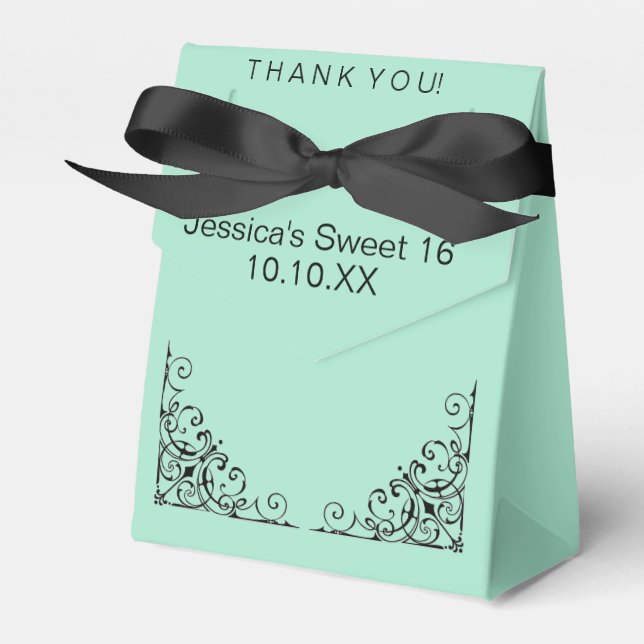 Parisian Mint Green Black Sweet Sixteen Date Favour Box (Front Side)