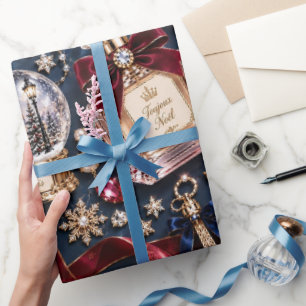Parisian Navy Burgundy Christmas Wrapping Paper
