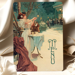 Parisian Night Art Nouveau Wedding Menu Card