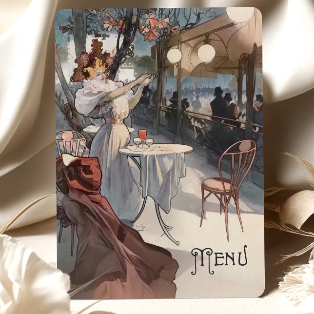 Parisian Night Art Nouveau Wedding Menu Card (Creator Uploaded)