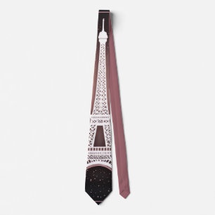 Parisian Night Silver Eiffel Tower Blush Pink Chic Tie