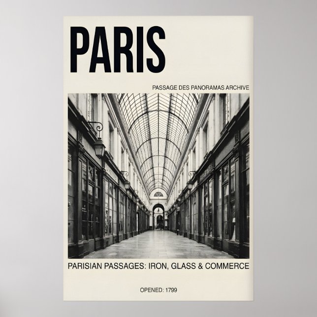Parisian Passage Art Print Black & White, Muted (Front)
