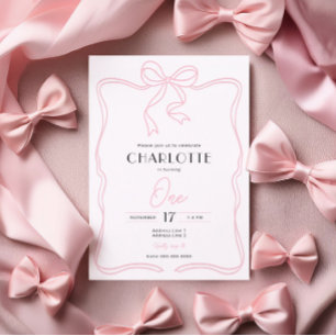 Parisian Pink Bow 1st Birthday Invitation