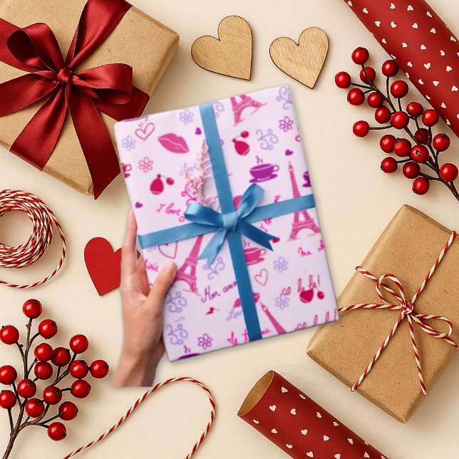 Parisian Pink Eiffel Tower Love Icon Wrapping Paper (Creator Uploaded)