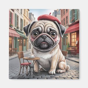 Parisian Pug at Sidewalk Cafe Magnet