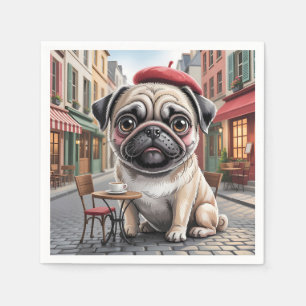 Parisian Pug at Sidewalk Cafe Napkin