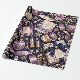 Parisian Purple Navy Christmas Wrapping Paper
