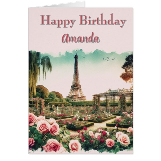  Parisian Rose Garden Eiffel Tower Birthday Card  (Front)
