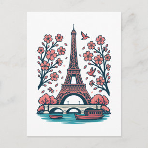 Parisian Souvenir Eiffel Tower Paris Cherry Tree Holiday Postcard