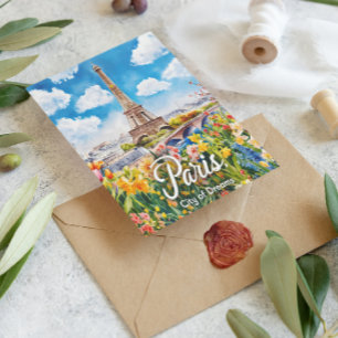 Parisian Springtime: Eiffel Tower Blooms Postcard
