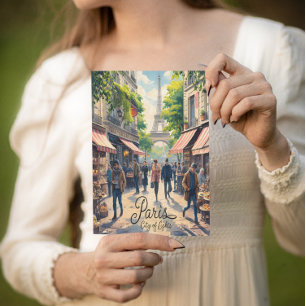 Parisian Street Scene With Eiffel Tower Postcard