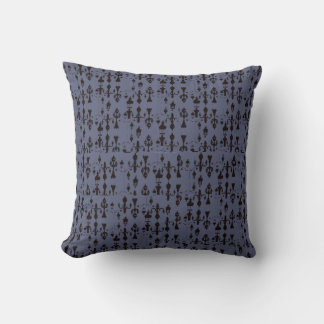 Parisian Streetlamp Damask Blue and Brown Throw Cushion