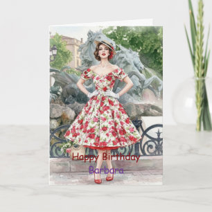 Parisian Style Woman Floral Birthday Card Sophisti