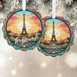 Parisian Sunset Eiffel Tower Paris French Floral Tree Decoration Card<br><div class="desc">Bright Parisian Sunset Eiffel Tower Paris French France Floral Ornament Card features an art deco style Paris sunset with the Eiffel Tower in a bold floral frame. Created by Evco Studio www.zazzle.com/store/evcostudio</div>