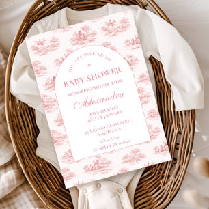 Parisian Toile Baby Shower Pink Invitation