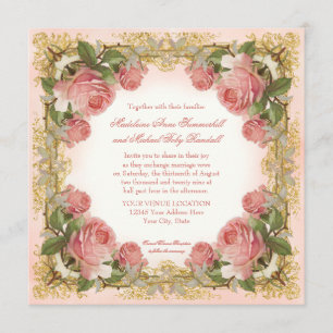 Parisian Vintage Rose Manor House Formal Wedding Invitation