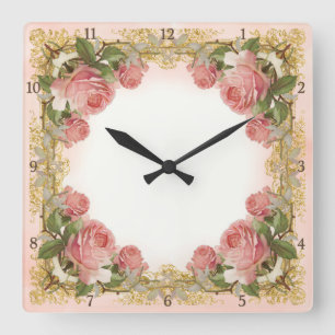 Parisian Vintage Rose Manor House Formal Wedding Square Wall Clock