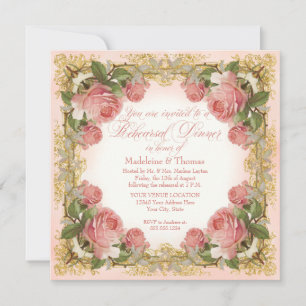 Parisian Vintage Rose Manor House Rehearsal Dinner Invitation