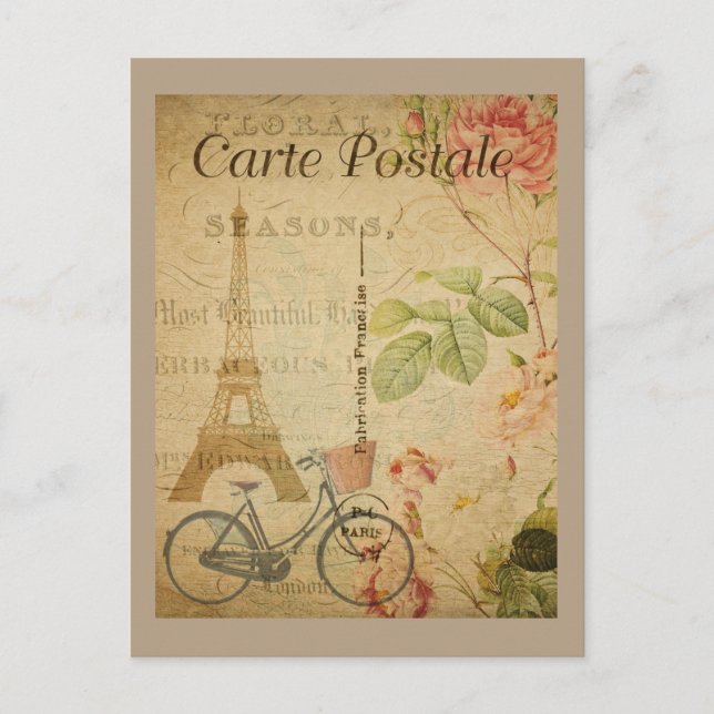 Parisian Vintage With Eiffel Tower Postcard (Front)
