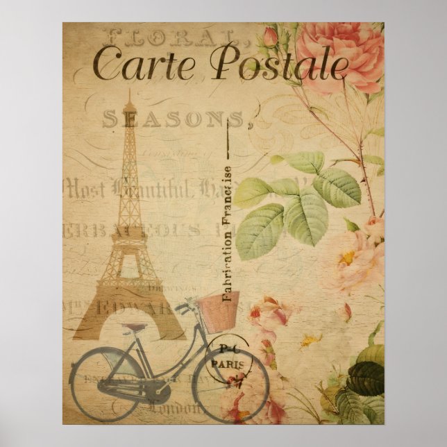 Parisian Vintage With Eiffel Tower Poster (Front)