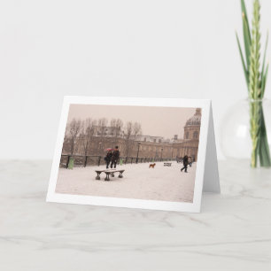 Parisian Walking Through The Snow Greeting Card