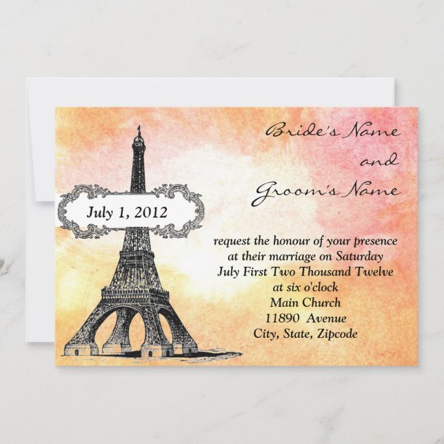Parisian Watercolor Wedding Invitation (Front)