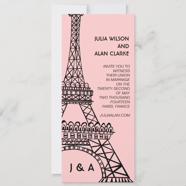Parisian Wedding Invitation Eiffel Tower Pink (Front)