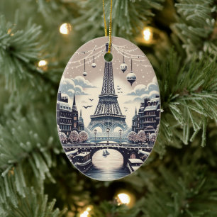 Parisian Winter Elegance - Christmas in the City Ceramic Ornament