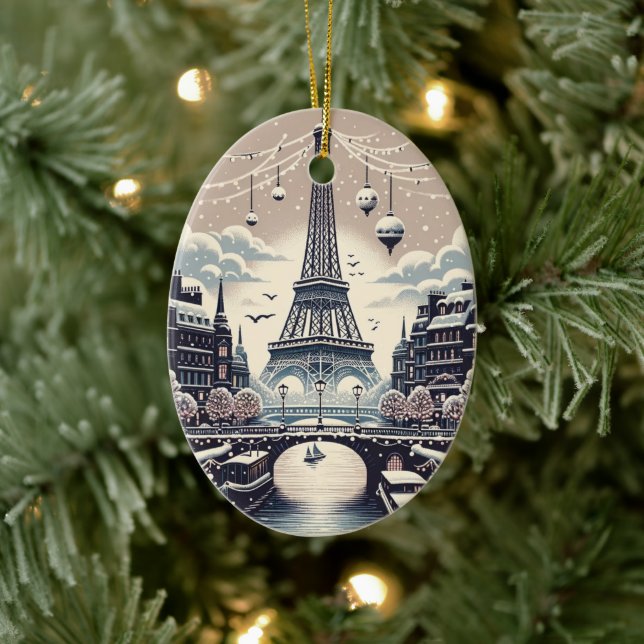 Parisian Winter Elegance - Christmas in the City Ceramic Ornament (Tree)