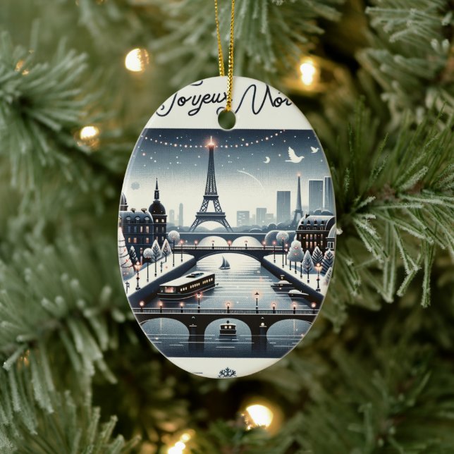 Parisian Winter Elegance, City of lights Ceramic Ornament (Tree)