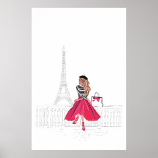 Parisian Woman in Front of the Eiffel Tower, Paris Poster