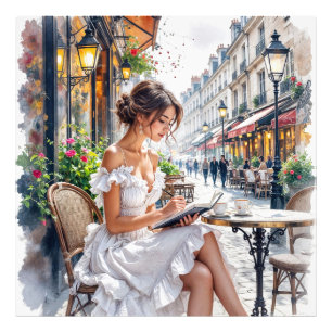 Parisian Women Elegance: Paris Café Street Vibes Photo Print
