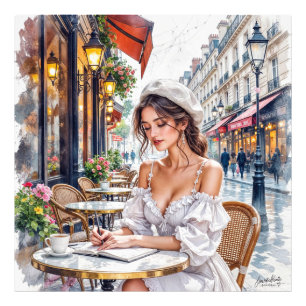 Parisian Women Elegance: Paris Café Street Vibes Photo Print