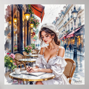 Parisian Women Elegance: Paris Café Street Vibes Poster
