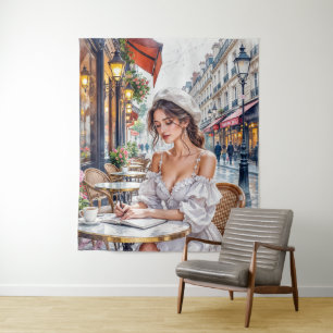 Parisian Women Elegance: Paris Café Street Vibes Tapestry