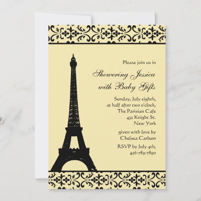 Parisian Yellow Baby Shower Invitation (Front)