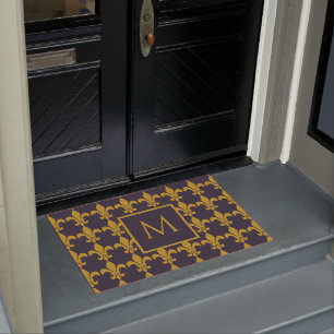 Parisienne Navy Gold Fluer De Lis Monogrammed Doormat