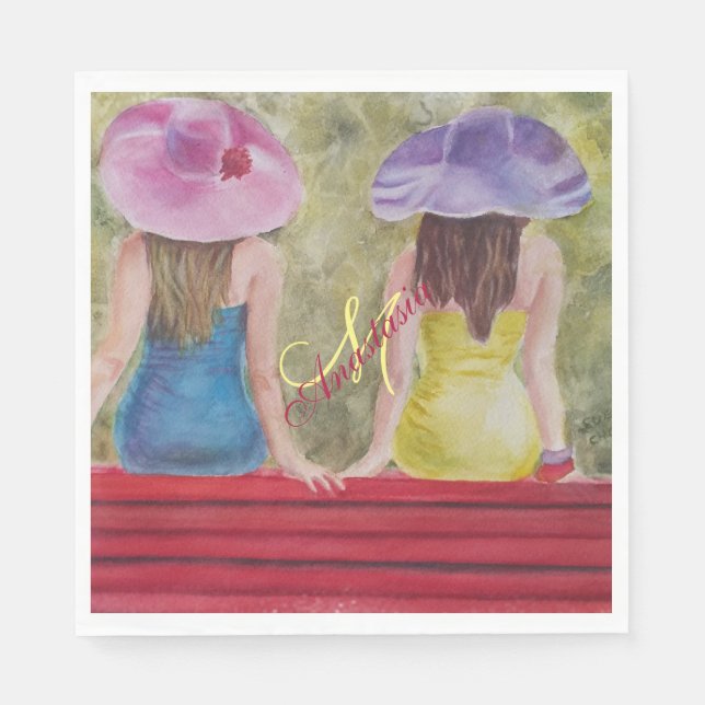 PARK BENCH GIRLFRIENDS MONOGRAM PARTY NAPKIN (Front)