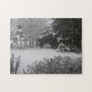 Park Bench in Fresh Snow Jigsaw Puzzle