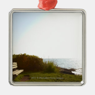 Park bench overlooking Atlantic Ocean Metal Ornament