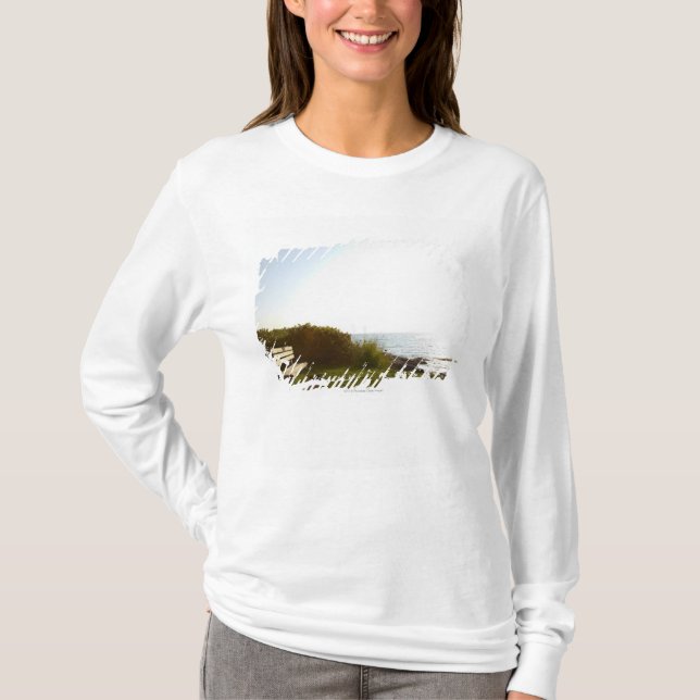 Park bench overlooking Atlantic Ocean T-Shirt (Front)