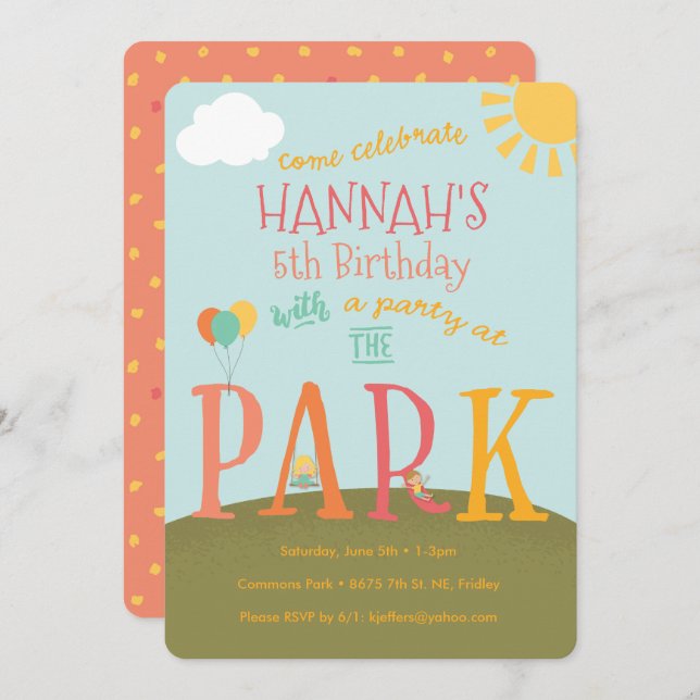 Park Birthday Party Invitation | Playground Party (Front/Back)