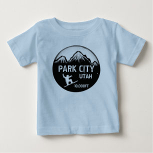 Park City Utah blue snowboard art baby tee
