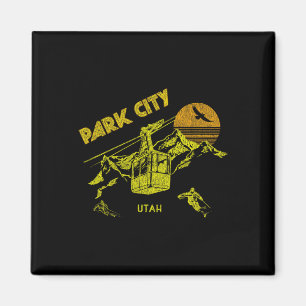 Park City Utah Distressed Retro Skiing Tee Magnet