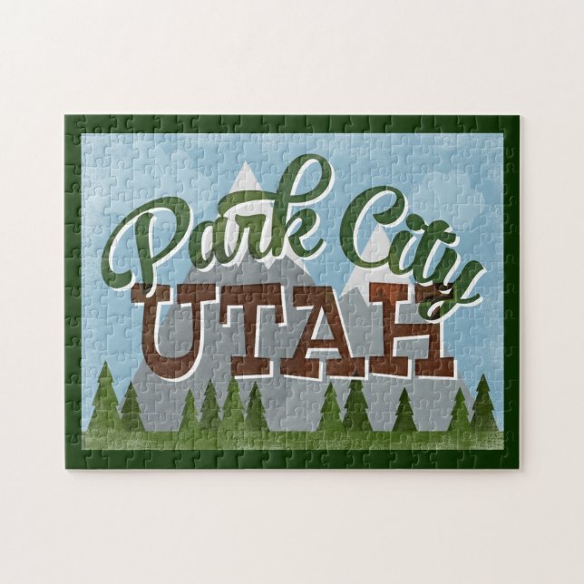 Park City Utah Fun Retro Snowy Mountains Jigsaw Puzzle (Horizontal)
