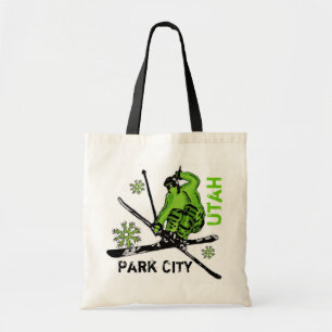Park City Utah green theme skier reusable bag