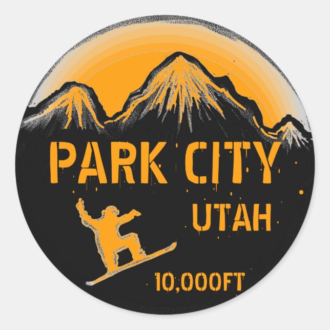 Park City Utah orange snowboard art stickers (Front)