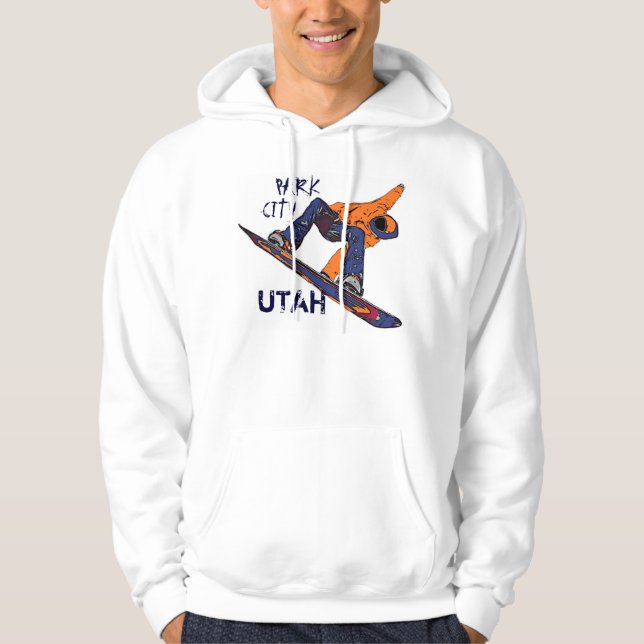 Park City Utah orange snowboarder hoodie (Front)